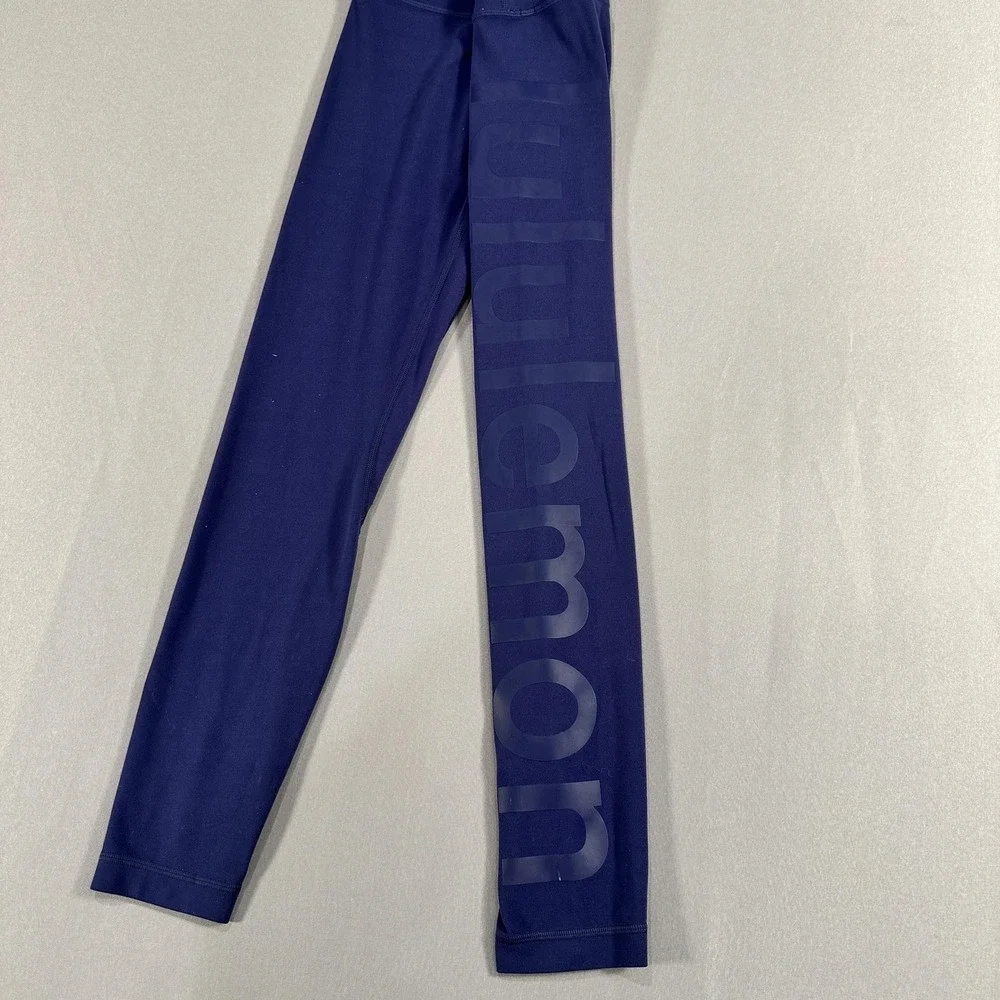 Lululemon Leggings Womens 4 Blue High Rise Ankle Logo Yoga Athletic Stretch Gym